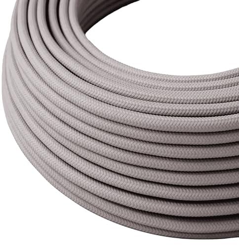 LEDSone 2 Core 5 Meters Grey Colour Round Fabric Cable, Vintage Style Italian Braided 0.75mm Flexible Lighting Electrical Cable for UK Lighting.