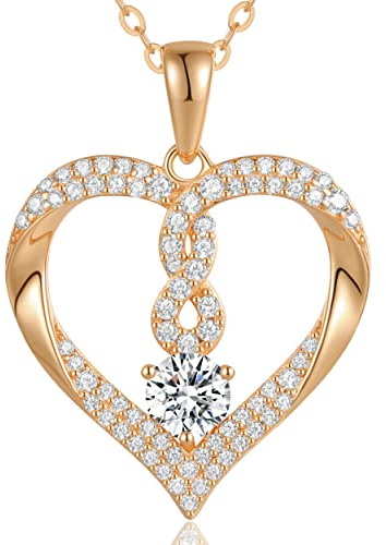 Kette Damen, Halskette Damen Silber 925 Infinity Kette Anhänger Zirkonia Herz Halsketten Schmuck Damen Weihnachten Geschenk für Sie Frau Freundin Mama Valentinstag Geburtstags Muttertags