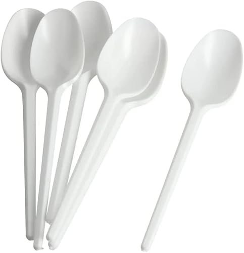 [100 Count] Reusable and Washable White Spoons| Perfect for Parties, Birthdays, Caterings, Picnics & Restaurants| Heavy Duty Medium Weight Spoons| Tableware and Dinnerware