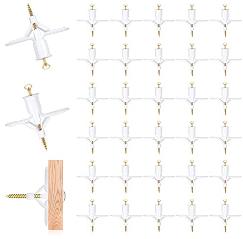 Lot de 60 chevilles et vis pour plaque de plâtre - 8 x 50 mm - Fixations murales pour cloison sèche - Résistantes - Anti-rotation - Pour supports muraux TV (Blanc)