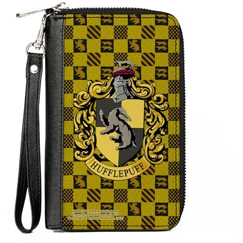 The Wizarding World of Harry Potter Geldbörse, mit Reißverschluss, Hufflepuff-Wappen, Heraldik, Karomuster, Gold, Schwarz, veganes Leder, gelb, 7.5x4.5, Casual