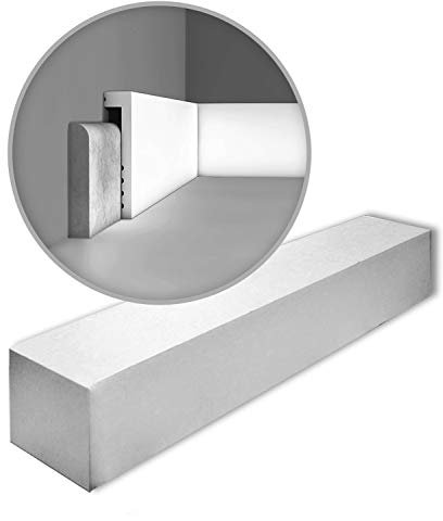 Orac Sockelleisten SX171-box-2 200 cm x 2,2 cm x 10 cm aus extrudiertem Polystyrol (HDPS) glatt abgewinkelt mit Kabelkanal vorgrundiert 2 Leisten / 4 m