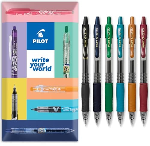 PILOT G-2 Retractable Gel Ink Rollerball Pens - 0.7mm Nib Tip - In Envelope Gift Packaging - Pack Set of 6 - Professional Dark Colours