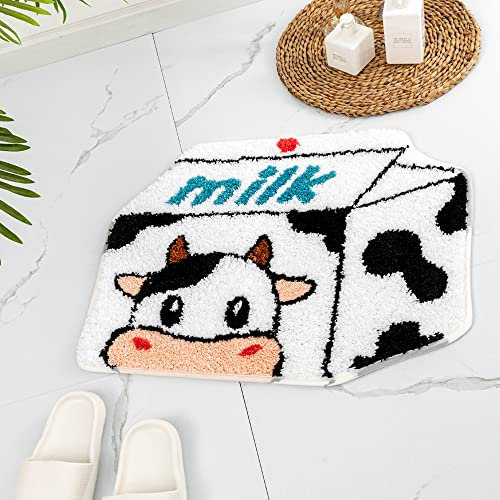 ZSCYD-yingda1992 Milchkuh Badezimmerteppiche, Milchbox-Form, Tiere, rutschfest, niedlich, weich, saugfähig, Mikrofaser, Badewanne, Fußmatte für Badezimmer, Küche, Bodenwanne, Schwarz,Weiß