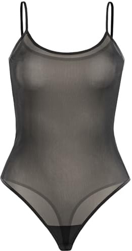 Teyli Stringbody Damen aus Netzmaterial - Bodysuit Women Spaghetti - String body Netz Frauen Spaghettiträger - Bequemer Bodys für Damen