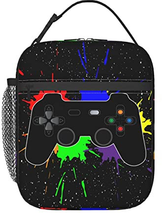 Game Gamer Lunch Bag For Boys Girls Kids Cool Reusable Lunch Box Joystick Splash Insulated Meal Bags Portable Lunch Tote For School Men Work Travel Picnic
