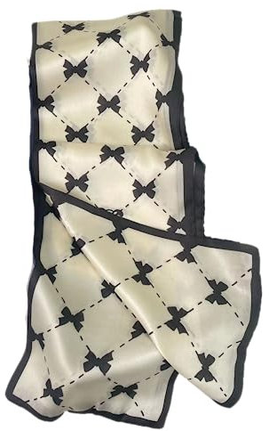GIMIRO Satin Seidenschal Doppelschichten 150 x 16cm Krawatte Blumen Taillengürtel für Blazer, Mantel, Kleid (Cream Plaid)