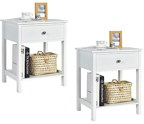 COSTWAY Table de Chevet Lot de 2, Table d'Appoint Moderne pour Chambre, Salon, Canapé, 48 x 40 x 58 CM, Assemblage Facile, Blanc