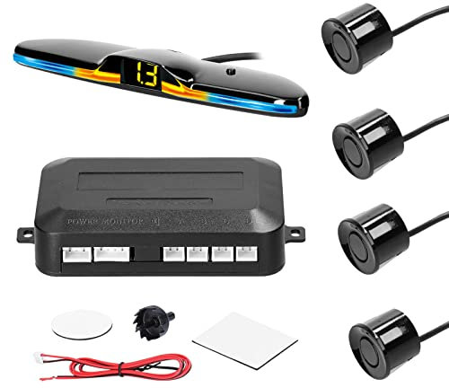 Shkalacar Sensori di Parcheggio per Auto, Sistema Radar di Retromarcia con 4 Sensori di Parcheggio Rilevamento della Distanza Indicatore di Distanza della Luce a LED Cicalino di Avvertimento (Black)
