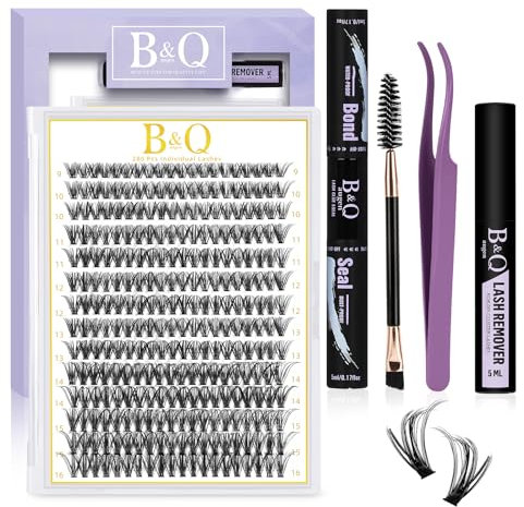 B&Q DIY Eyelash Extension Kit Christmas Gifts for Women 280 PCS Cluster Lashes Kit D 9-16MIX Diy Lash Extensions Kit with Lash Bond and Seal Lash Remover Lash Applicators (Kit-40D-D Curl 9-16mm)