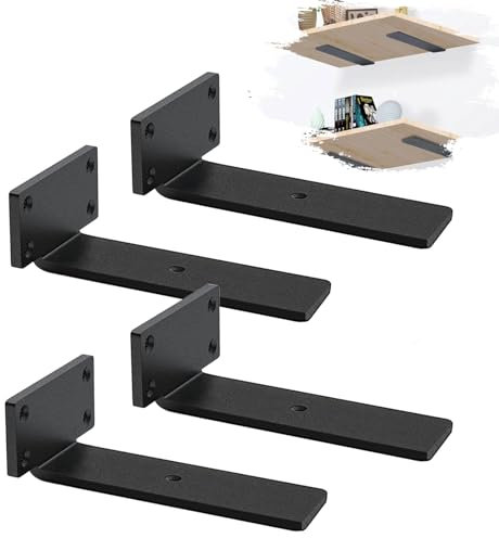 MLOQI Scaffold Board Shelf Brackets Black Shelf Brackets Heavy Duty 5mm Thick Rustic Shelf Bracket 4 Pack (5 Inches)