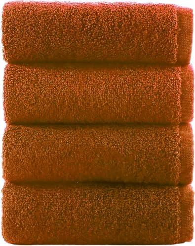 Lot de 4 gants de toilette de luxe en flanelle de coton égyptien de qualité supérieure pour salle de sport, spa (orange, coton)