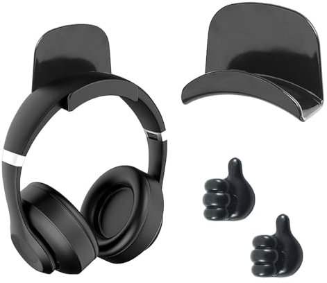 KARELLS Support Casque,Support Casque Audio Universel,Écouteurs Crochet Headset Stand Holder avec Adhésif Fort,Pouce CréAtif Crochets,pour Écouteurs Gaming,Câbles,pour Bureau/Mural/Table,4pcs(Noir)