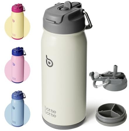 BOTTLE BOTTLE Stainless Steel Kids Water Bottle 16oz(470ml) Insulated Sports Water Bottle with Straw and Pills Holder for Gifts and School(Gray)