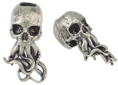 SUPERFINDINGS 2 Stück Totenkopf Schwert Lanyard Perle EDC Charm Perle Messing Europäische Perlen Antik Silber Großes Loch Perlen Paracord Schnur Werkzeugperle für Halloween Schmuckherstellung