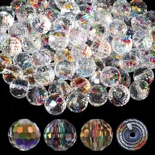 100 Stück Große Glasperlen Zum Auffädeln, 10 mm Runde Facettierte Perlen, Bunte AB-Farbe, Für Armbänder, DIY Schmuckherstellung, Halskette Und Handwerk