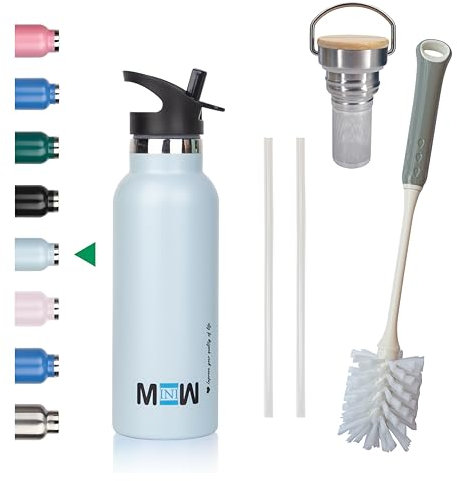 MINIW™ Trinkflasche Edelstahl 500ml 750ml, BPA-Frei Wasserflasche, Auslaufsicher Isolierflasche, Isolierte Thermoskanne, Thermosflasche für Sport, Fitness, Schule und Reisen (Grau 0.5L)