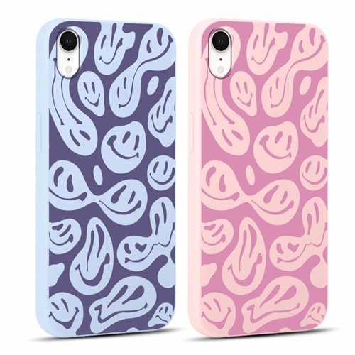 Yoedge 2 Stück Handyhülle für iPhone XR Hülle 6,1, Geschmolzenes Lächeln-Gesicht Muster Aesthetic Design Schutzhülle Weich Schlank Silikon TPU Stoßfest Cover für Frauen Mädchen für iPhone XR