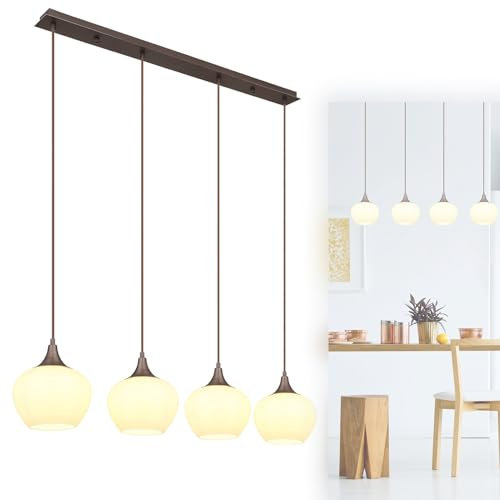 bmf-versand® Hängelampe Esstisch Glas Modern - Pendelleuchte Esszimmer 4 flammig - Hängeleuchte Wohnzimmer Braun - Pendellampe Küche hängend - Breite 100 cm