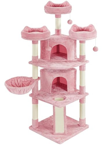 Yaheetech Arbre a Chat Geant 175 cm avec Griffoir Arbre à Chat Design Arbre à Gratter Tour de Jeux avec 2 Grottes Spacieux 3 Plateformes Planche à Gratter Rose