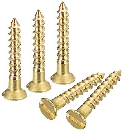 sourcing map Messing Holzschrauben, 60 Stück M2,5 x 16mm Schlitzantrieb Senkkopf Selbstschneidende Schrauben für Holzarbeiten Möbel