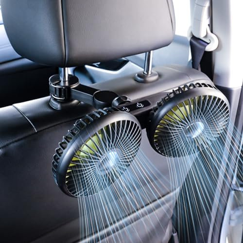 nediea Auto Ventilator für Rücksitz, 2000 mAh Rücksitzventilatoren, verstellbare Doppelkopf USB Kühlung, Luftventilatoren, Tragbare Ventilatoren für Auto mit 3 Geschwindigkeiten, Autositz Ventilator