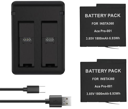 SLODA Action Camera Rechargeable Battery (2 Pack) for Insta 360 Ace Pro/Ace with 2-Channel USB Fast Charger Hub(1800mAh)