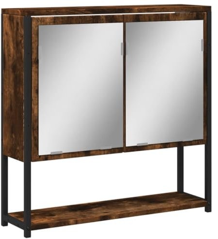 vidaXL Bad Spiegelschrank, Badschrank mit Stauraum, Hängeschrank Wandschrank für Badezimmer, Badspiegel Spiegel, Räuchereiche Holzwerkstoff