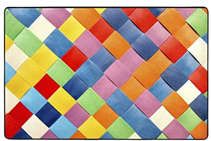 AUBKFELD Moderner Teppich, bunt, kariert, 150 x 100 cm, Flanell, rutschfest, für Schlafzimmer, Wohnzimmer