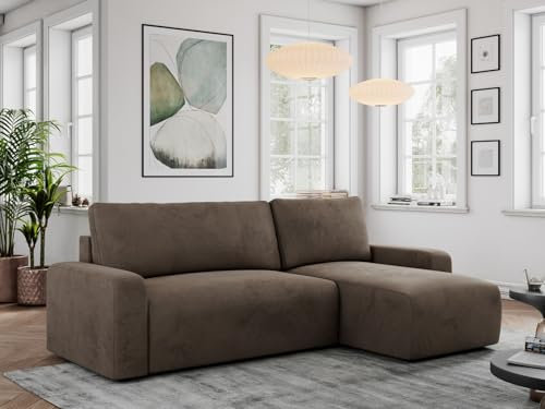 MKS MEBLE Ecksofa mit Schlaffunktion und Bettkasten, Schlafsofa L-Form, Schlaffläche 208x132 cm - Argos - Velvetstoff, Braun