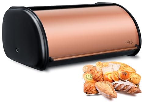 ENLOY Bread Box for Kitchen Countertop, Stainless Steel Bread Storage Bin for Kitchen with Roll Up Lid, Large Capacity Bread Keeper Holds Large Loaves of Bread (Rose Gold) 17 x 11 x 7 IN