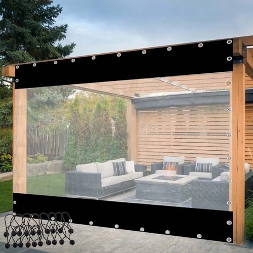 Clear Pergola Curtains Waterproof PVC Pergola Side Panels Outdoor with Eyelets Heavy Duty Tarpaulin for Gazebo, Porch, Customizable (Color : Black, Size : H3.5mxL6m)