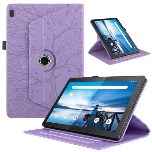 TEDTIKJT Cover para Lenovo Tab M10 10.1 Pulgadas 2019 (TB-X505F/TB-X605F) Tablet Funda PU Cuero Flip Protectora 360 Giratoria Soporte Case Tablet Lenovo Tab M10 HD 1st Gen Carcasa, Violet Árboles