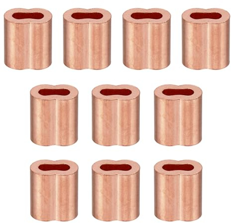 PATIKIL 10 Packung 3/32 2.5mm Draht Seil Schlaufe Hülse Kupfer Golden | Doppel Aderendhülse Duplex Crimpen Schlaufe Hülse, für Draht Seil Kabel Beschläge Takelage