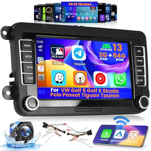 Inefala 7 Pollici Autoradio Android 15 per VW Golf 5 Golf 6 Skoda Polo Passat Tiguan Touran 2 DIN Schermo (2+64GB) con Wireless CarPlay Android Auto FM RDS GPS Bluetooth WiFi Comandi al Volante