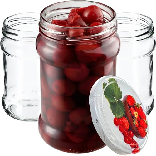 KADAX kleine Einmachgläser 315 ml, fi66, Gläser für Honig, Marmeladengläser mit Deckel, Luftdichte Gläschen, Einweckglas, Rundgläser, Konfitürengläser, Honiggläser (Erdbeeren, 10 Stück)
