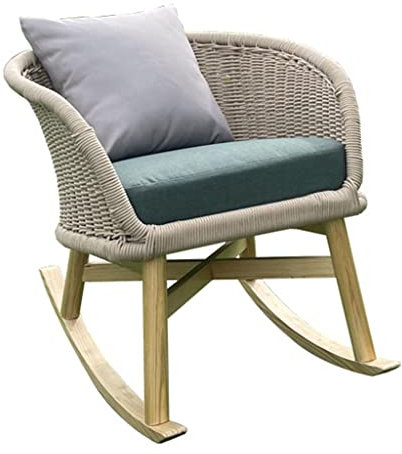 Sillón, mecedora para patio al aire libre, mecedora de tela de mediados de siglo, mecedora de madera con cojines lavables desmontables, mecedora para porche, jardín, patio, balcón, piscina interior