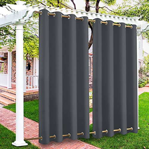 Outdoor-Vorhang, wasserdicht, winddicht, verdunkelnd, wärmeisoliert, Doppelösen (oben und unten), für Garten, Terrasse, Pavillon, Pergola, 267 x 170 cm (B x L), Dunkelgrau