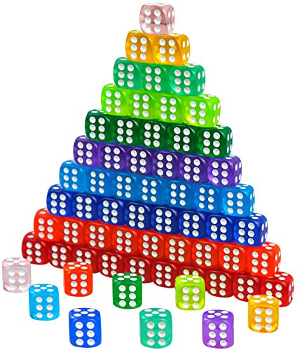 OVBOVA 100 Stück Würfel Set, 6 Seitige Würfel Bunt Set, 14 mm Acryl Spiel Würfel, Bunt Würfel mit Runden Ecken, Spielwürfel Dice Set, Würfelspiele Tischspiele, Mehrfarben Sechsseitiger Würfel Set