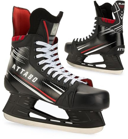 ATTABO Eishockey Schlittschuhe Herren Blade in Schwarz Größe 44 EU Langlebige Edelstahlkufe Stabiler Knöchelschutz Schnürverschluss Komfortabel und langlebig für Fortgeschrittene