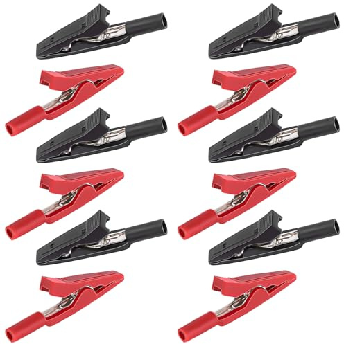 12 Stück Krokodilklemmen, Elektrische Prüfklemmen mit Kunststoffgriffen, Elektrische Krokodilklemmen, für 2mm Prüfspitze & Bananenstecker, Sicherheitsprüfung Alligator-Clip, für Notbatterieanschluss,