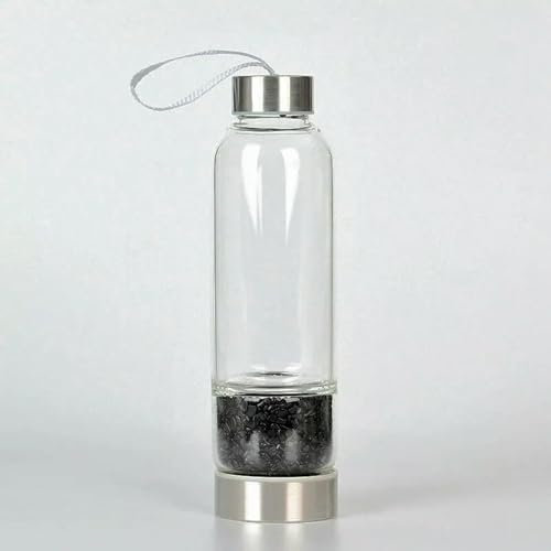Natural Black Obsidian Chip Stone Quartz Crystal Elixir Glass Water Bottle