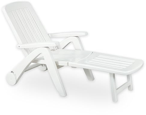 Sicignano - Tumbona Cancun plegable blanca de polipropileno, acabado brillante, resina reciclable, respaldo ajustable, 190 x 72 x 60 cm, decoración exterior jardín, fabricada en Italia