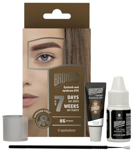 Bronsun Kit para colorear pestañas y cejas en casa – Color gel efecto henna | Larga duración hasta 7 semanas | Fórmula libre de amoniaco | 12-18 aplicaciones | # 6 marrón - marrón