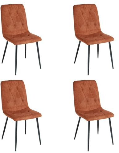 LOLAhome - Pack de 4 sillas de Comedor o Cocina Lina Rombos Rojo Teja tapizadas en Lino con Patas metálicas Negras