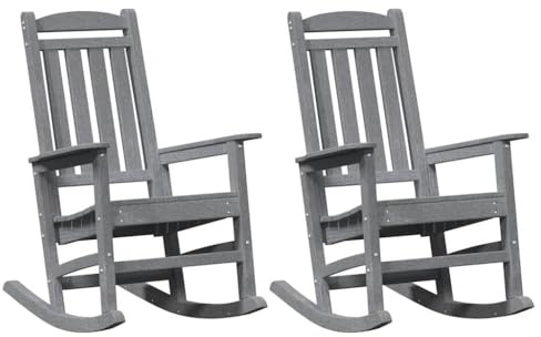vidaXL Schaukelstuhl 2 pcs Hellgrau 92 x 70 x 108 cm Polyethylen, Garten und Terrasse, moderner ergonomischer Schaukelstuhl, langlebige Lounge, Bequeme Sitzmöbel