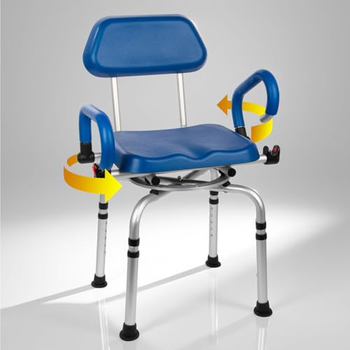 Chaise de douche rembourrée pivotante à 360° avec accoudoirs et dossier, hauteur réglable de 51 à 6 cm, tabouret de bain pour baignoires profondes, siège de douche pour personnes âgées et handicapées