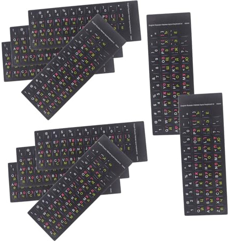 Didiseaon Multi-Language Keyboard Stickers 10 Sheets PVC Material with Hebrew Russian English Key Labels Precise Key Positioning for Computer and Notebook for Office and Travel Use