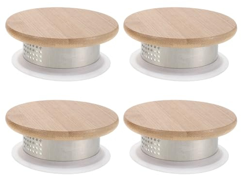 VICASKY 4pcs Stainless Steel Pitcher Lid Replacement with Bamboo Seal Water Bottle Cap Covers for Kitchen Glass Carafe Heat Cold Resistant Water Jug Caps