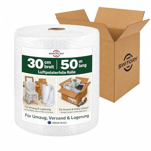 Luftpolsterfolie Rolle 30cm x 50m Bubble Wrap packaging verpackungsmaterial | Umzug, Verpackung, Versand, noppenfolie extrem robust, geruchlos verpackungsfolie zum Verpacken von Möbeln, Glas & Paketen